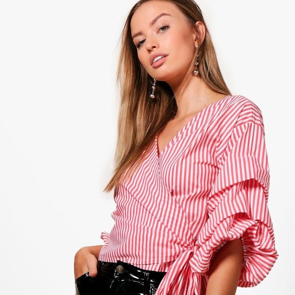 Boohoo Tops - HOST PICK! BOOHOO V-Neck Puff Sleeve Wrap Top, Lrg